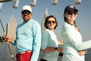 Marine Sciences students on water in downtown Mobile.
