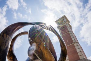 Sculpture in front of Moulton Tower.