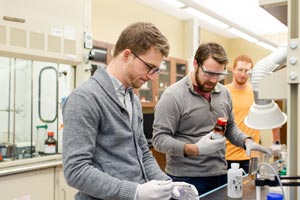 Two students working in lab in biomedical engineering.