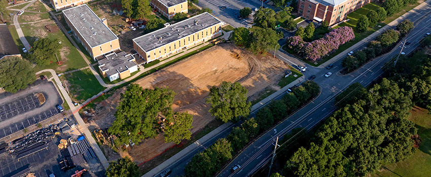 Aerial view of cleared land.