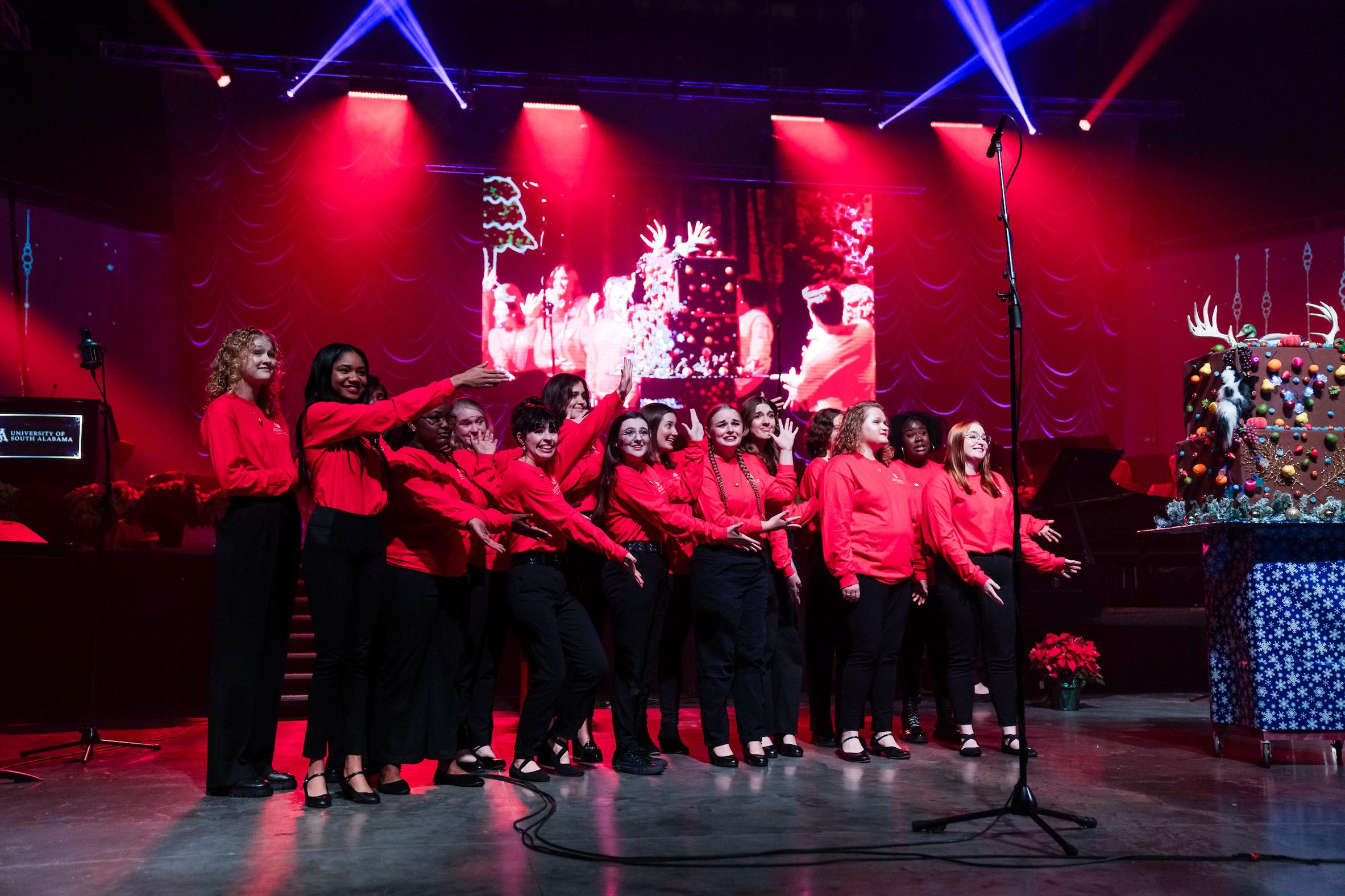 Group singing and dancing.