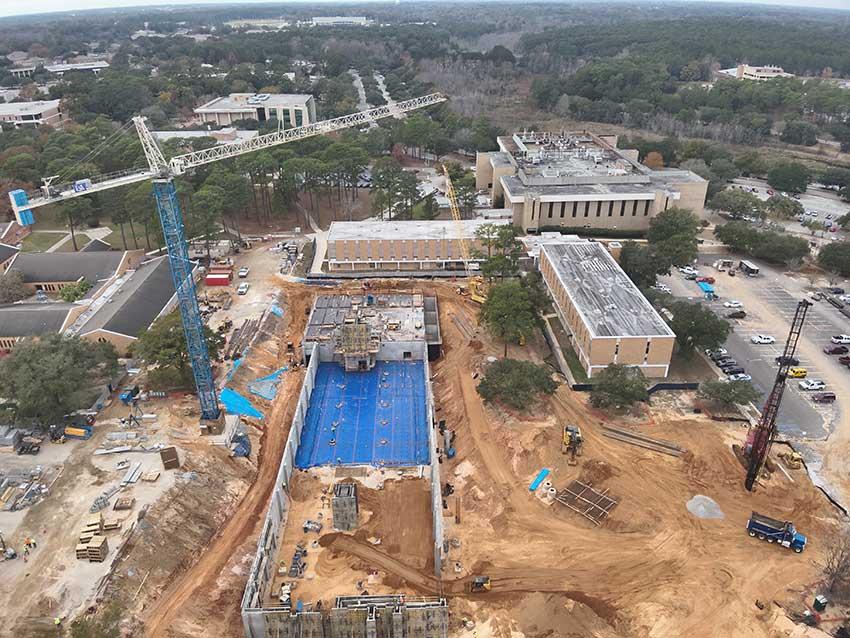 aerial view of the new College of Medicine building construction site