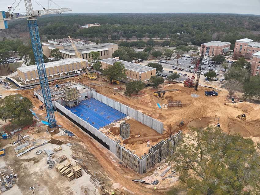 aerial view of the new College of Medicine building construction site