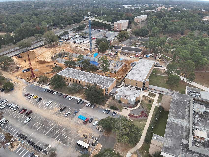 aerial view of the new College of Medicine building construction site