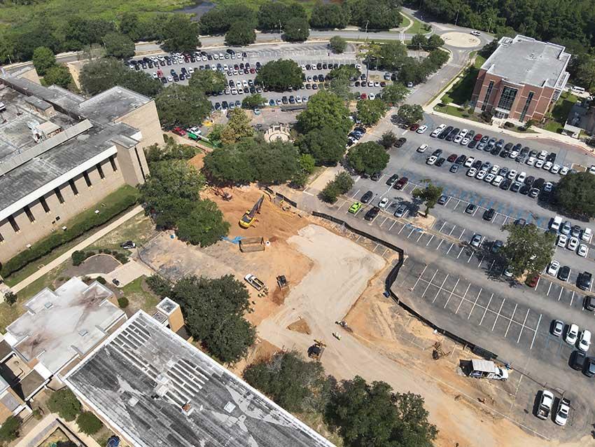 aerial view of the new College of Medicine building construction site