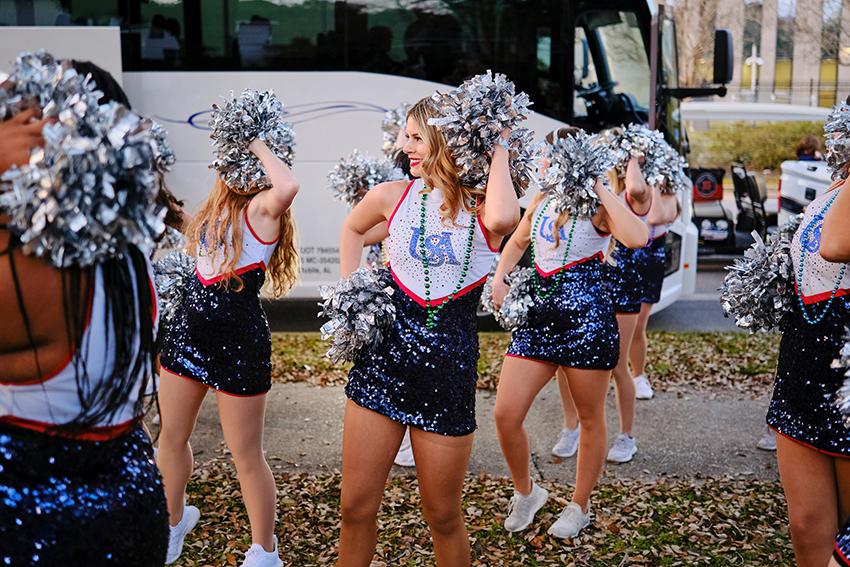 South Alabama Cheer with their pom poms