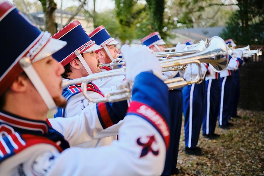 Jaguar Marching band playing trumpet