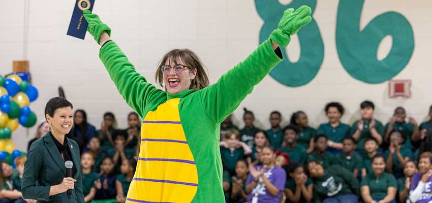 Mary Travis, a University of South Alabama graduate in the College of Education and Professional Studies, was surprised this week with a 2024-25 Milken Educator Award. 