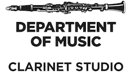 Pictured is a clarinet image along with information for the USA Clarinet Studio Recital.