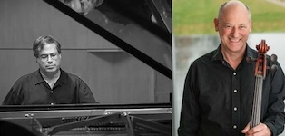 Pictured in side-by-side photos are pianist Michael Gurt and cellist Paul York.