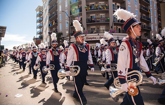 Jaguar Marching Band in Downtown during MardiGras