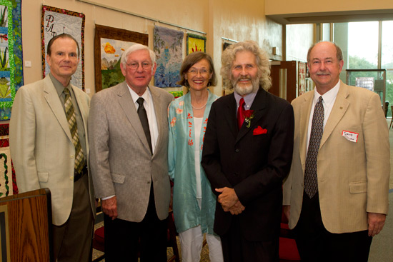 At the Rodning reception, from left: USA Library Dean Dr. Richard Wood, USA President Gordon Moulton, Mary Elizabeth Rodning, Dr. Charles B. Rodning and USA Senior Vice President for Academic Affairs Dr. David Johnson.