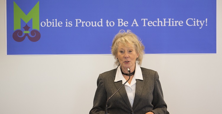 Lynne Chronister, USA vice president for research and economic development, speaks at a news conference designating Mobile as a TechHire Community. "Mobile is South’s community," she said, "and we always want to be part of moving this community forward any way we can."