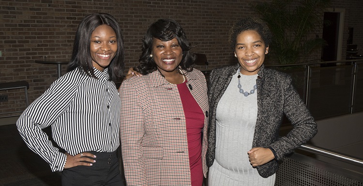 The Office of Multicultural Student Affairs launched the iLead Leadership Institute, an eight-week program to build and strengthen student leaders. From left are Maniysha Marshall, iLead Class of 2017 president; Dr. Valerie James, founder of Vision Spot Consulting, LLC., which managed and facilitated the first iLead Leadership Institute; and Deja Thompson, vice president of iLead. 