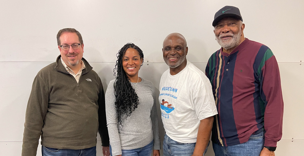 Dr. David Messenger, archaeologist Alexandra Jones, Mobile County Training Alumni Member Bill Green and President Anderson Flen.