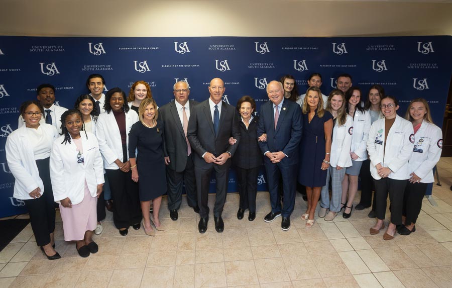 Businessman Elliot B. Maisel, center, gifted the University of South Alabama $5 million for its Frederick P. Whiddon College of Medicine. A large gathering area in the new building will be named the Maisel Family Forum.