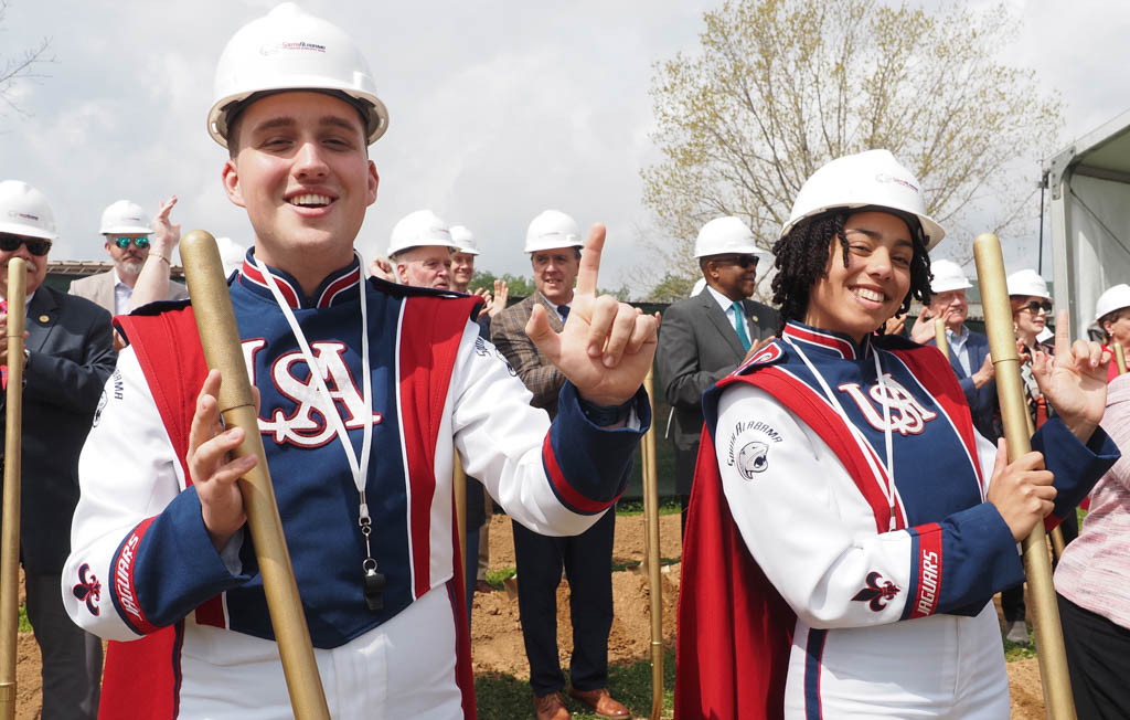 USA Jaguar Marching Band drum majors Rivers Lewis and Shannon Kille